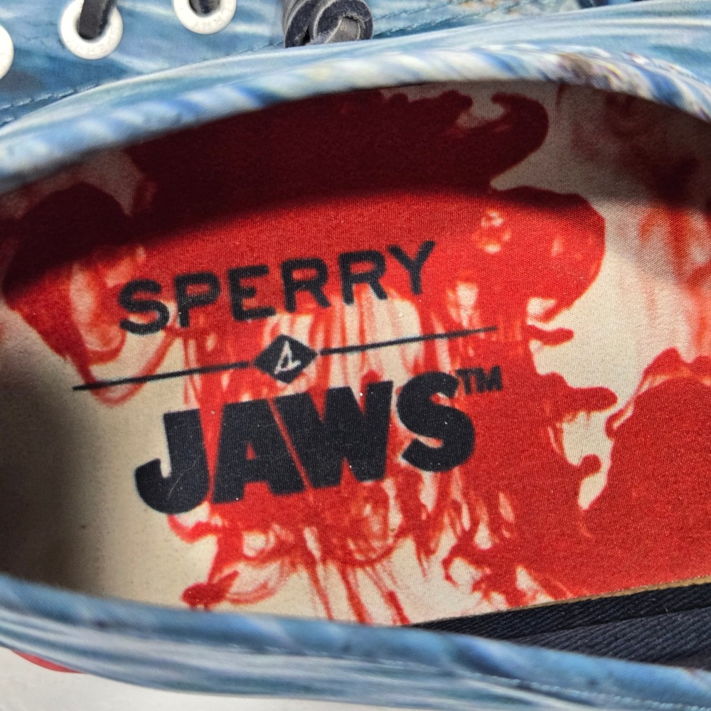 Sperry Jaws CVO Sneakers Womens 8.5 Blue Water Graphic Canvas Boat Shoes Novelty - Picture 9 of 10